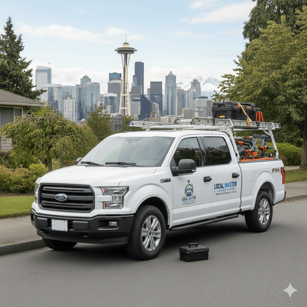 Local Master Garage Door service vehicle dispatched to a customer in the Seattle area
